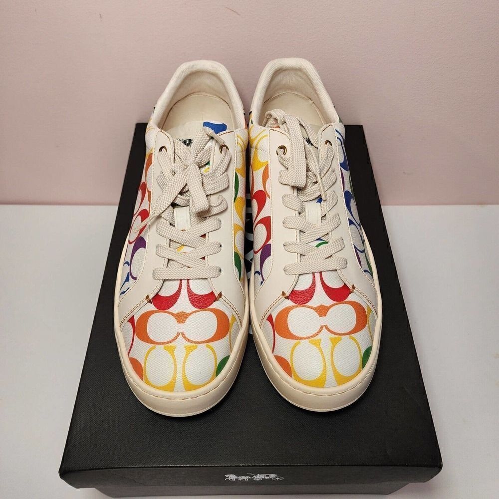 NIB COACH CI898 Size 10D Men's Chalk Multicolor Rainbow CLIP Low Top Sneaker
